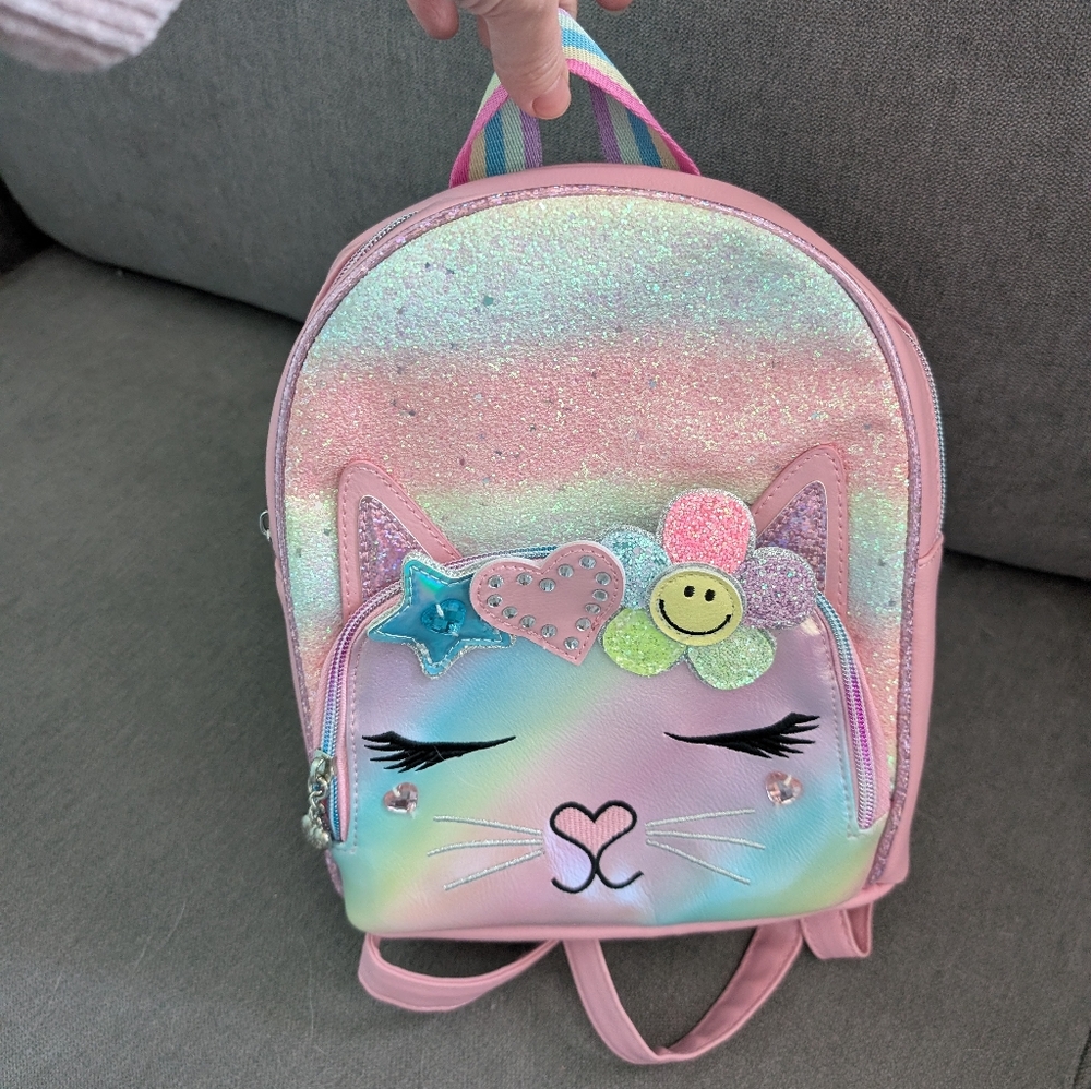 Pink Glitter Cat Backpack for Kids